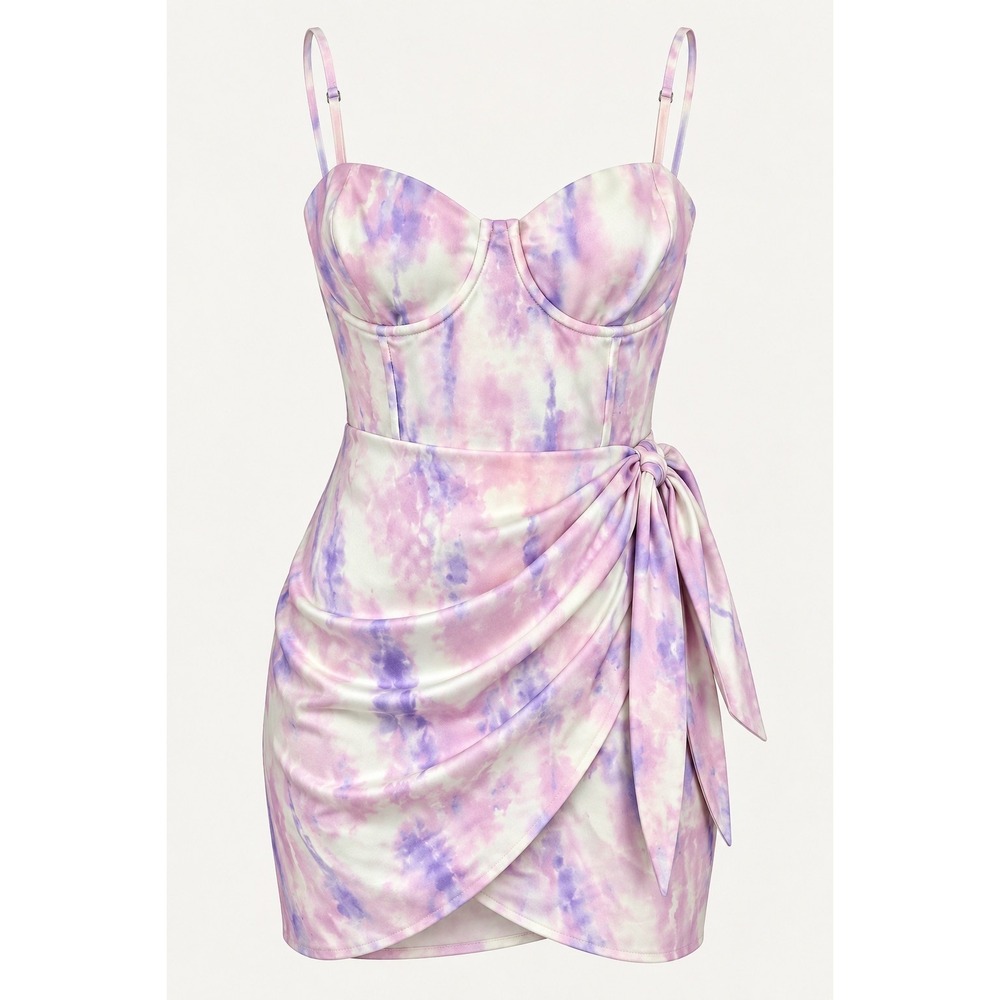 Michael Costello x REVOLVE Banks Mini Dress L Purple Pink Tie Dye Bustier $198